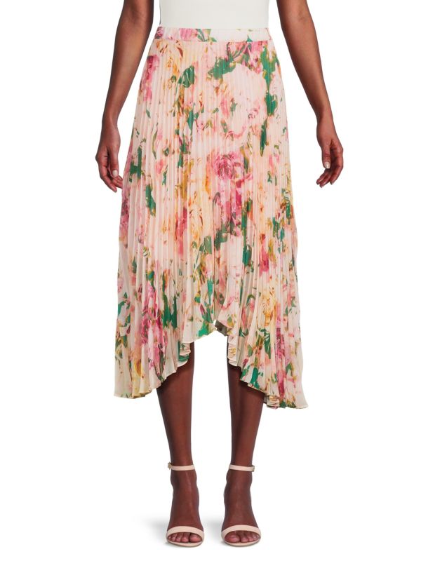 BCBGMAXAZRIA Floral Pleated Midi Skirt